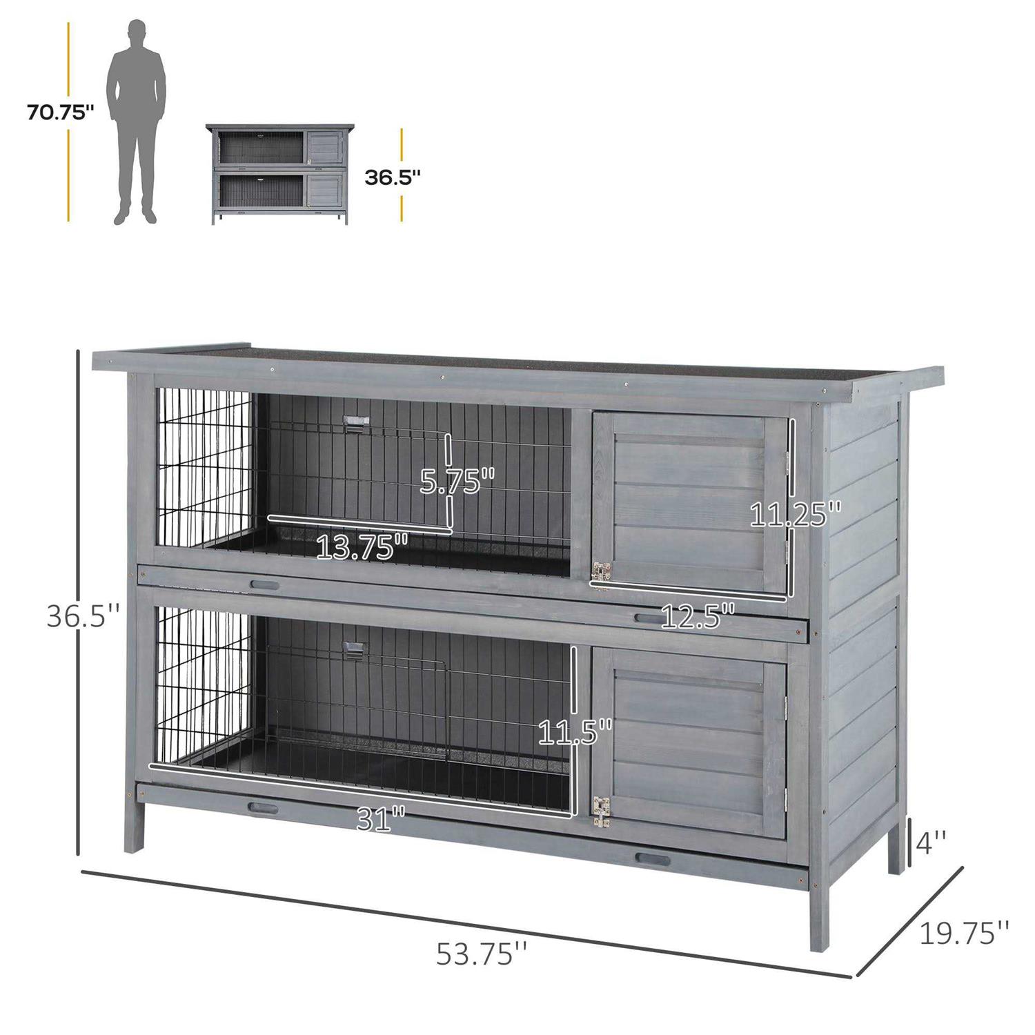 PawHut 54 2-Story Large Rabbit Hutch Bunny Cage Wooden Pet House Small Animal Habitat with Lockable Doors, No Leak Tray and Waterproof Roof - Healthber