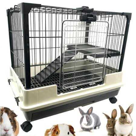 2-levels Indoor Outdoor Durable Small Animal Pet Cage for Guinea Pig Ferret Chinchilla Cat Playpen Rabbit Hutch with Solid Platform & Ramp Leakproof - Healthber