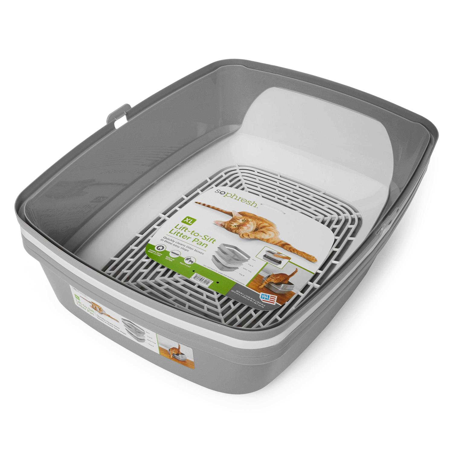 So Phresh Grey & White Lift-to-Sift Cat Litter Pan - Healthber
