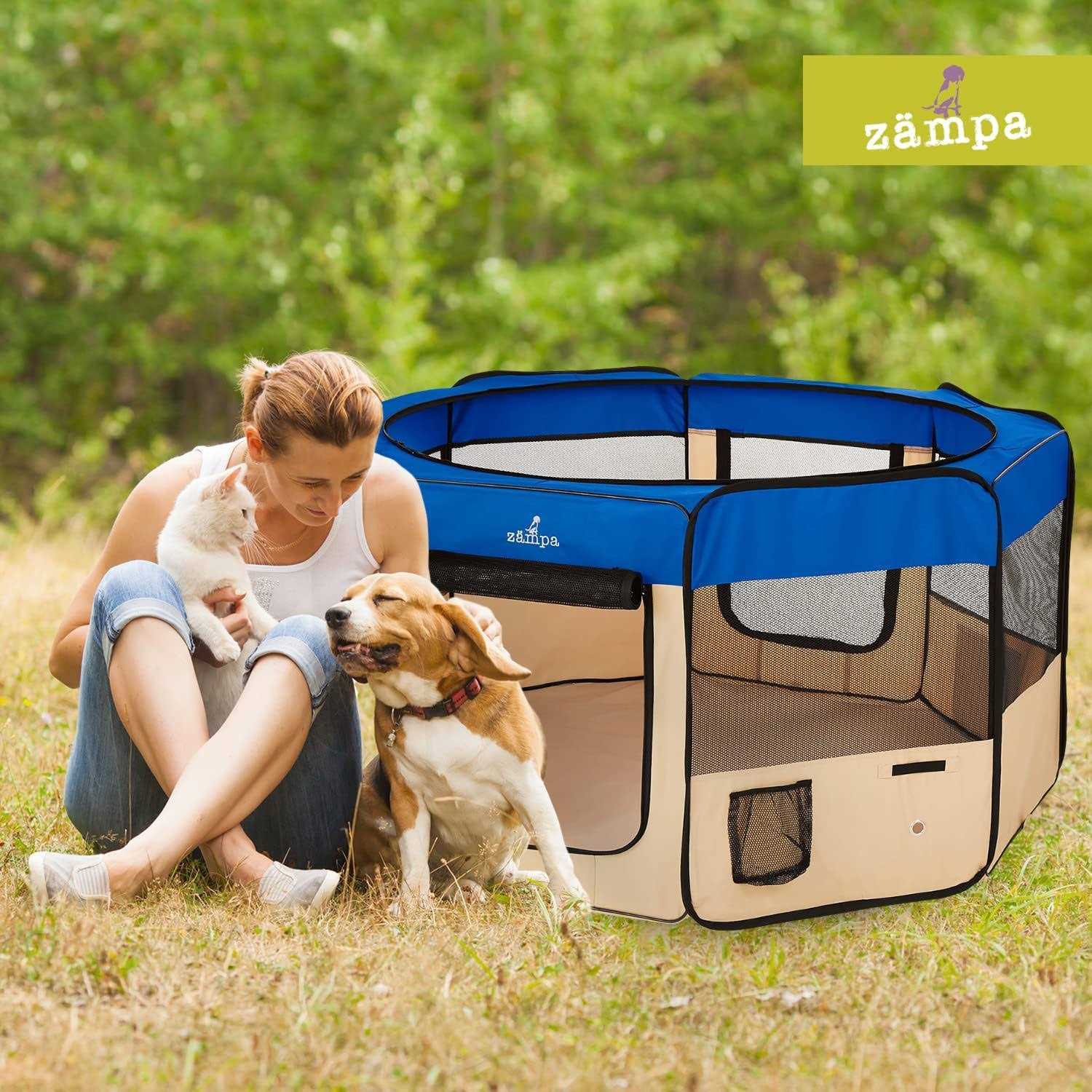 Zampa Portable Foldable Pet Playpen Exercise Pen Kennel - Healthber