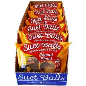 Wildlife Sciences Suet Balls 24 Pack, 6 Individually Wrapped Packs of 4 Bird Suet Balls (Peanut Blend) - Healthber