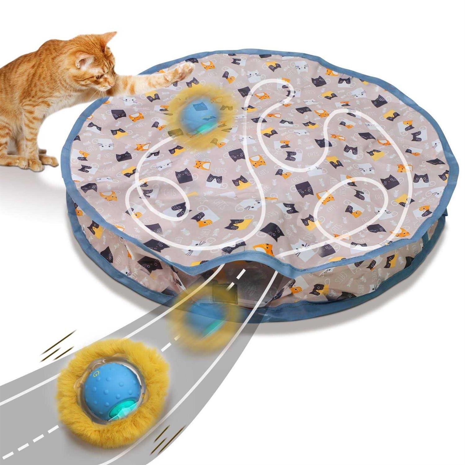 Giociv Interactive Cat Toys Ball Fast Rolling in Pouch, Motion Activate Chirping Cat Toy Hide and Seek Mouse Catching Game - Healthber