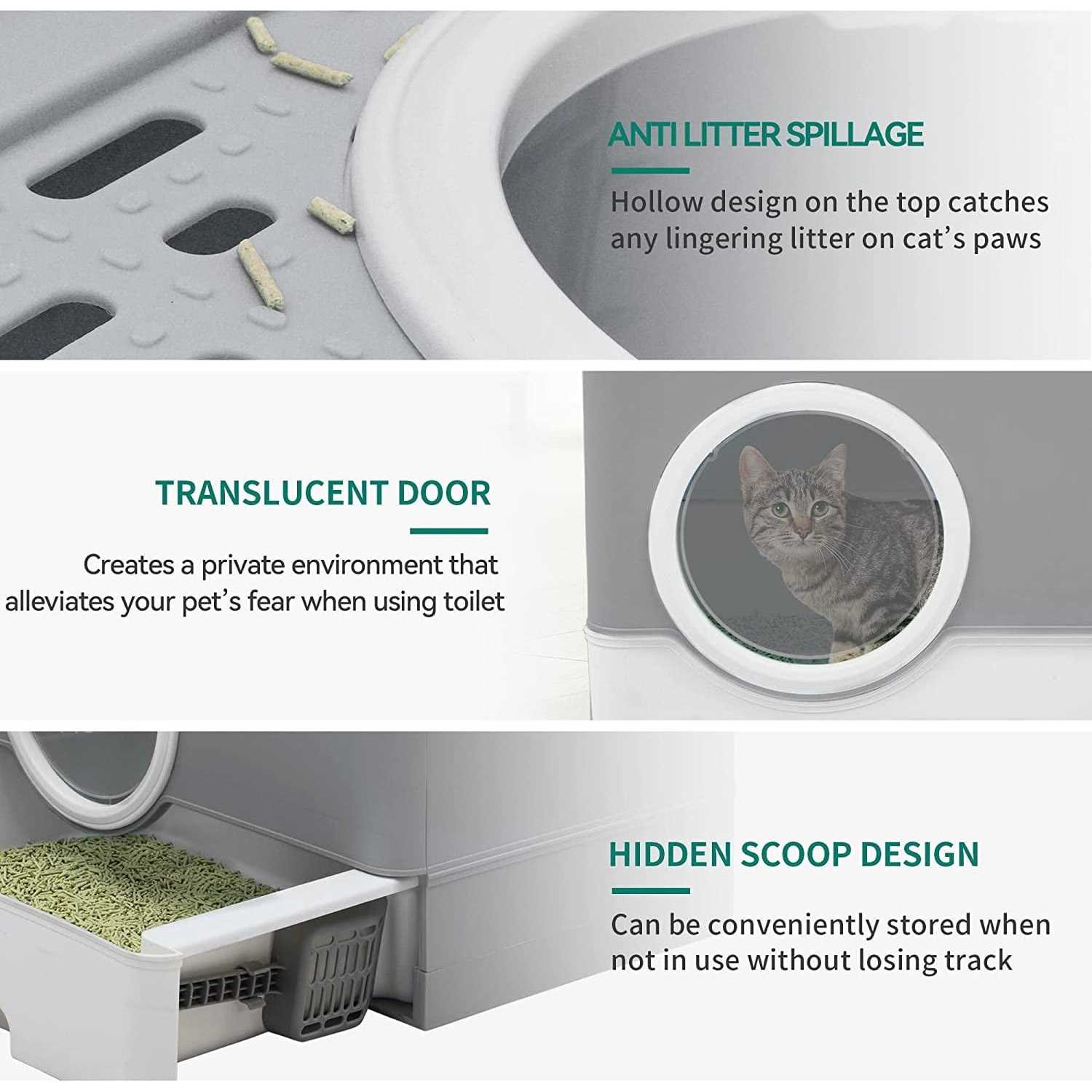 Dextrus Large Enclosed Cat Litter Box with Lid Cover&Litter Scoop,Front Entry Top Exit Door,Odorless Enclosed Design with Drawer, and Easy Cleaning - Healthber