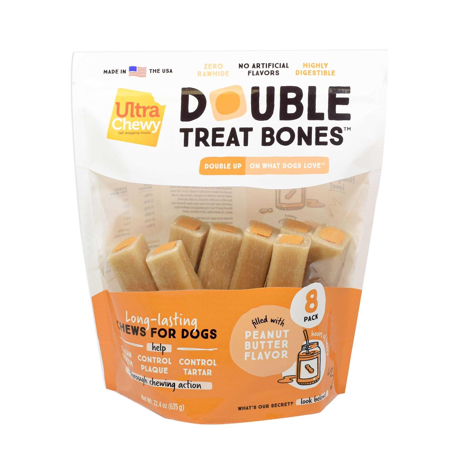 Ultra Chewy Double Treat Bones Peanut Butter Flavor Dog Treats - Healthber