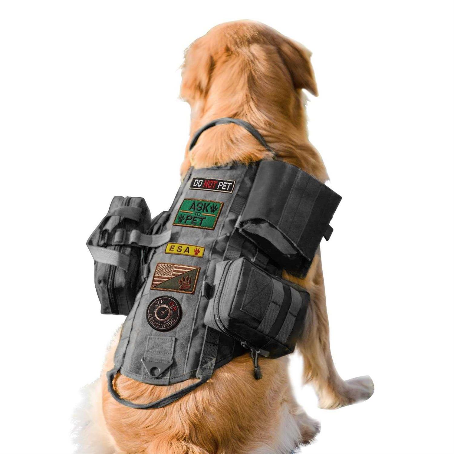 AIWAI Tactical Dog Harness with Pouches,Dog Vest Harness for Large Medium Dogs with Hook & Loop Panels,Adjustable Military Dog Harness with Handle - Healthber