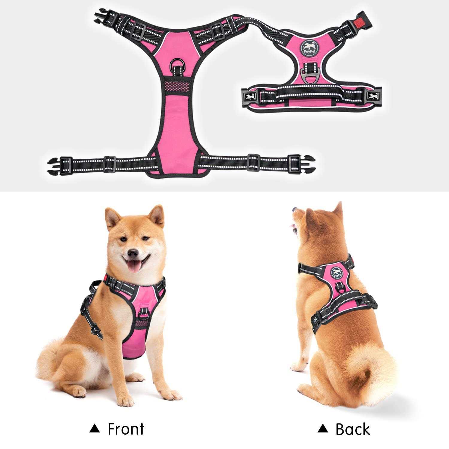 Poypet No Pull Dog Harness, Reflective Vest Harness with Front Adjustable - Healthber