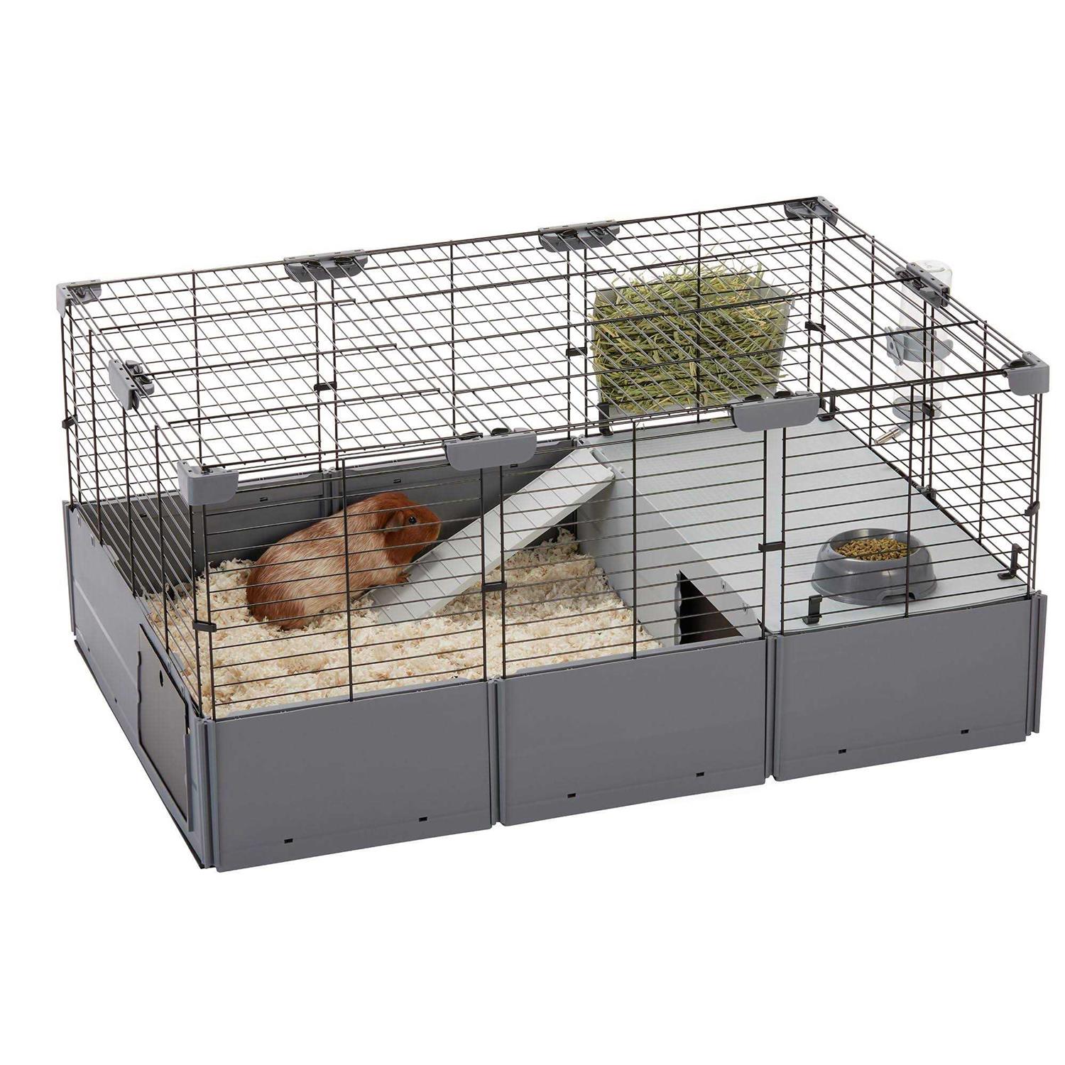 Full Cheeks Customizable Small Pet Habitat Includes Cage, Hideaway, Hay Feeder, Bowl, and Bot - Healthber