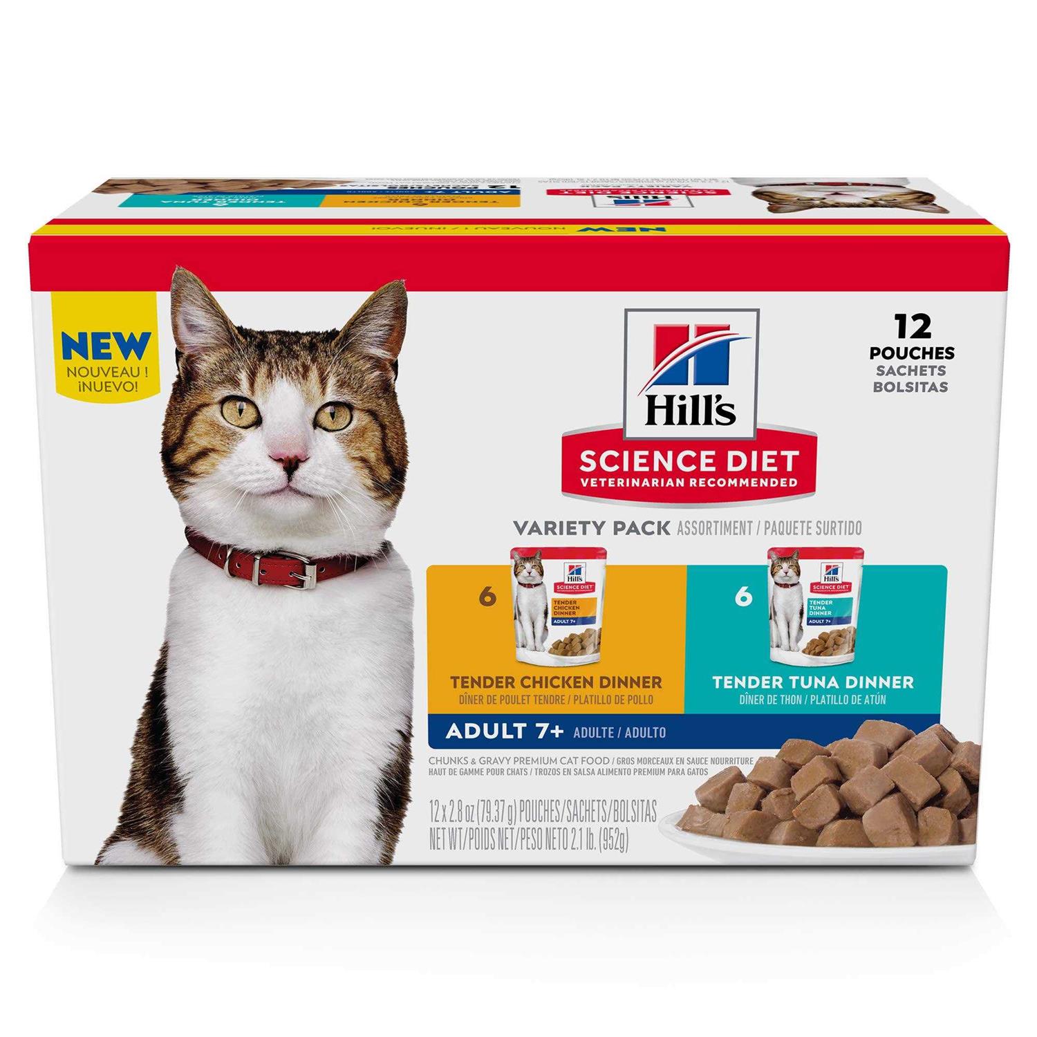 Hill’s Science Diet Senior 7+ Wet Cat Food Pouch Variety Pack, Chicken and Tuna - Healthber