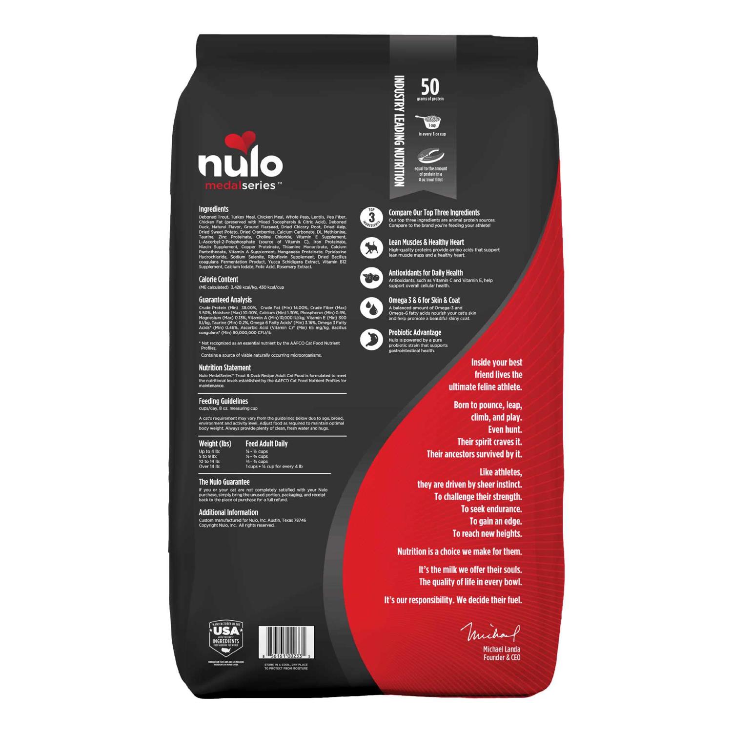 Nulo Grain Free Trout & Duck MedalSeries Dry Adult Cat Food - Healthber