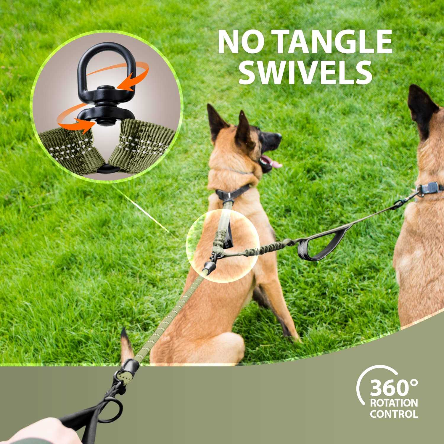 SparklyPets Double Dog Leash for 2 Dogs – Rope Bungee Dual Leash for Medium and Large Dogs with Padded Handles Tangle - Healthber