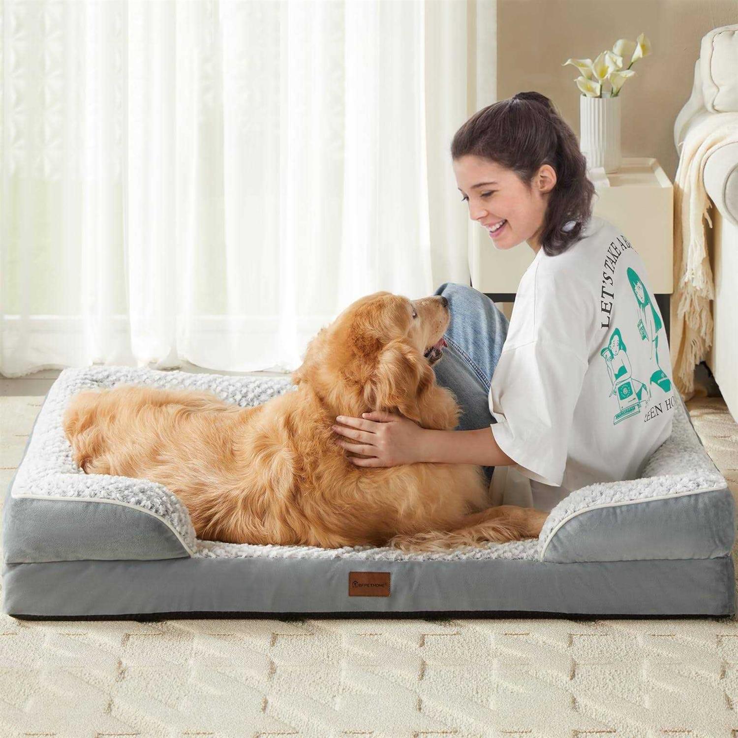 LNSSFFER Orthopedic Dog Beds for Large Dogs,Sofa Dog Bed Large Dogs. Egg Foam Large Dog Bed with Removable Washable Pillow Cover - Healthber