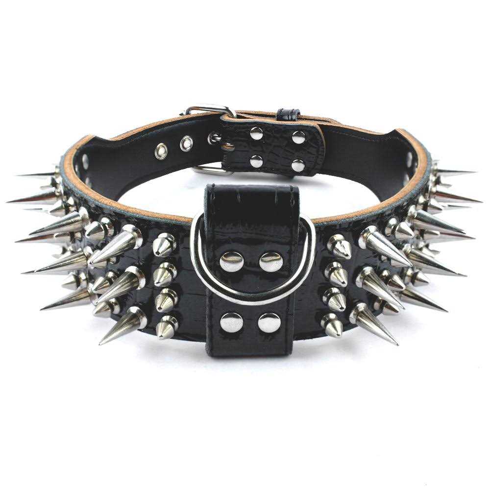 Pet Artist 2 Wide Luxury Genuine Leather Spiked Studded Dog Collars for Medium & Large Dogs - Healthber