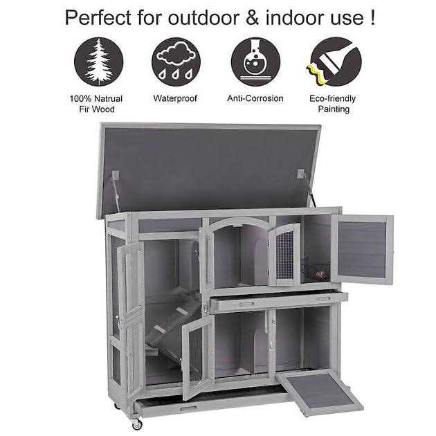Aivituvin 2 Story Rabbit Hutch on Wheels AIR06-C - Healthber