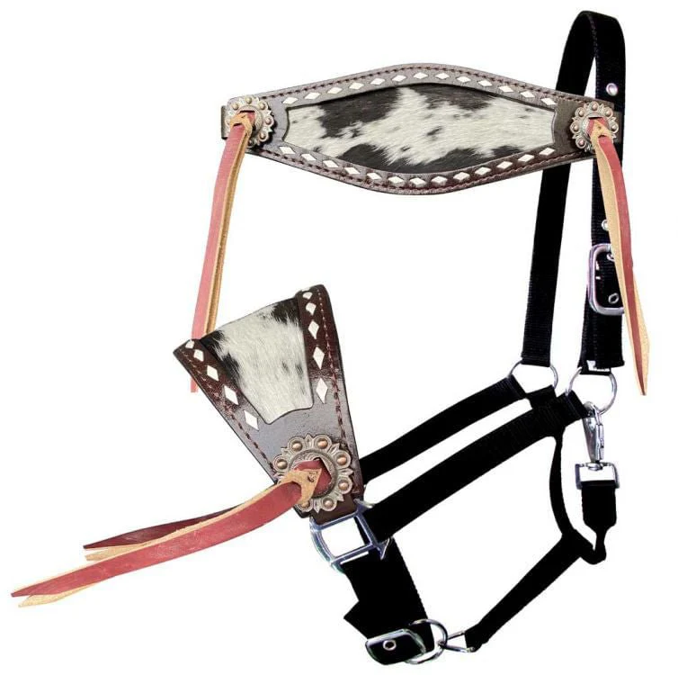 Showman Hair On Cowhide and Buckstitch Bronc Halter - Healthber