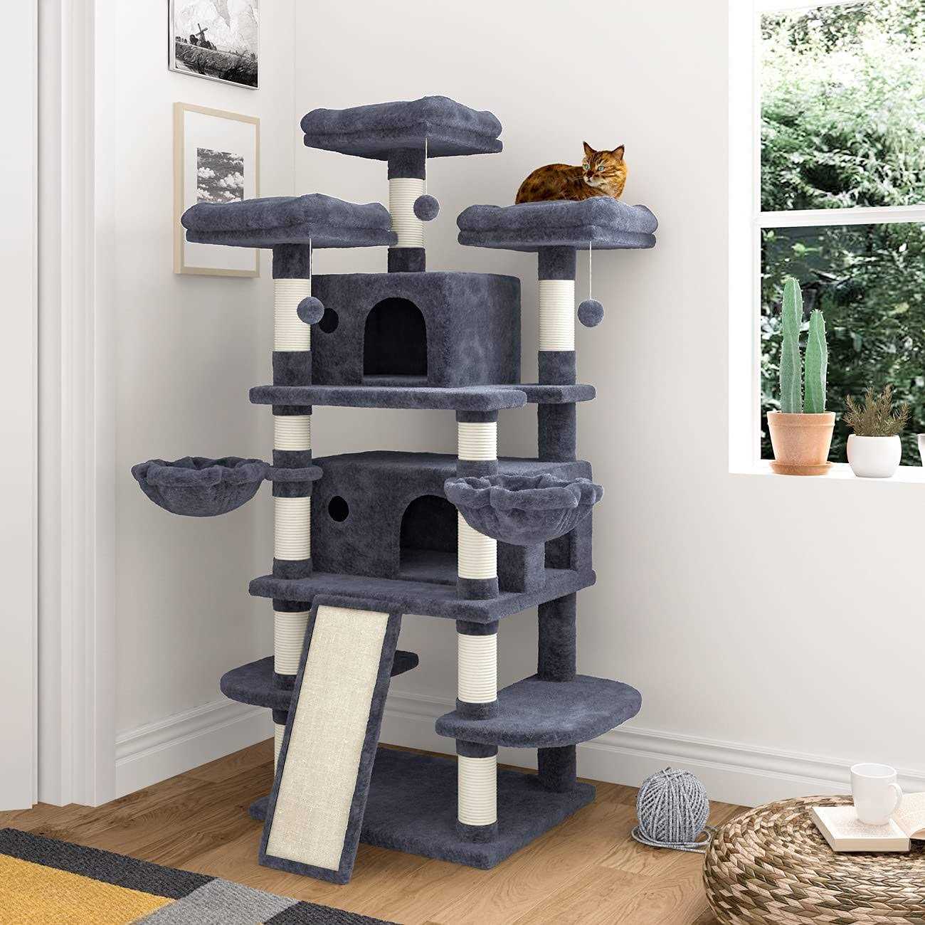 IMUsee 68 Inches Multi-Level Cat Tree for Large Cats/Big Cat Tower with Cat Condo/Cozy Plush Perches/Sisal Scratching - Healthber