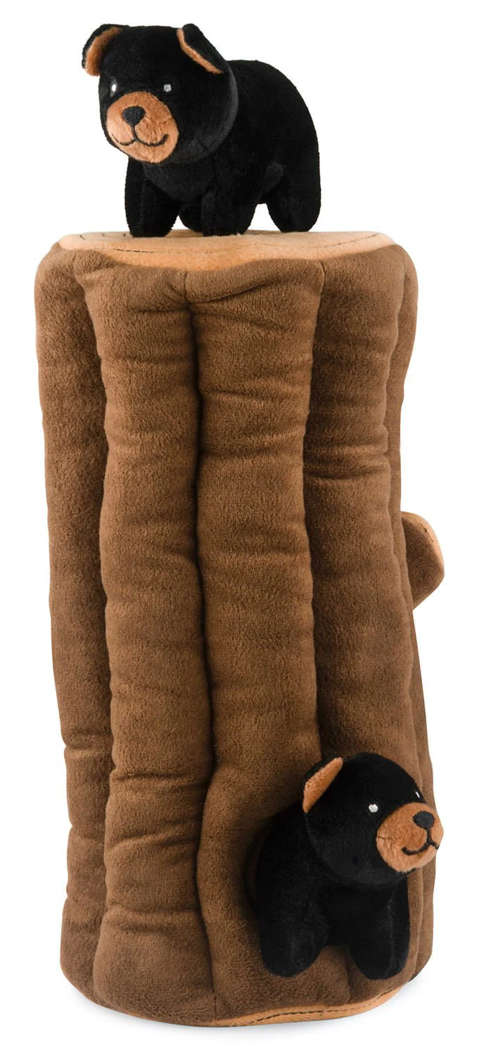 Zippy Burrow 4 Piece Black Bear Log Dog Toy - Healthber