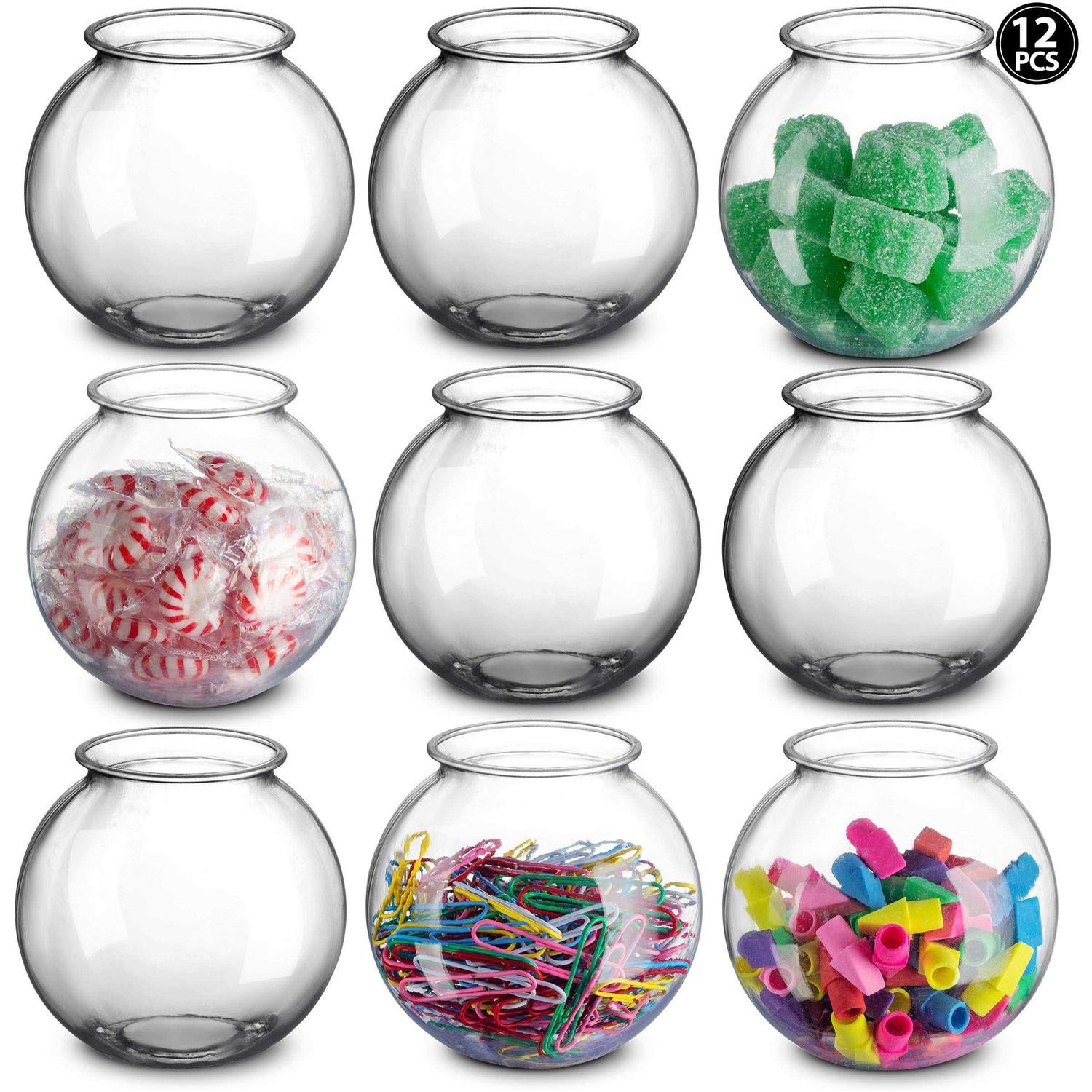 JoyServe Plastic Ivy Bowls -12 Pack 16 Oz Fish Bowl 4 Inch Unbreakable BPA-Free Heavy Duty Plastic Fishbowl Vases for Candy - Healthber