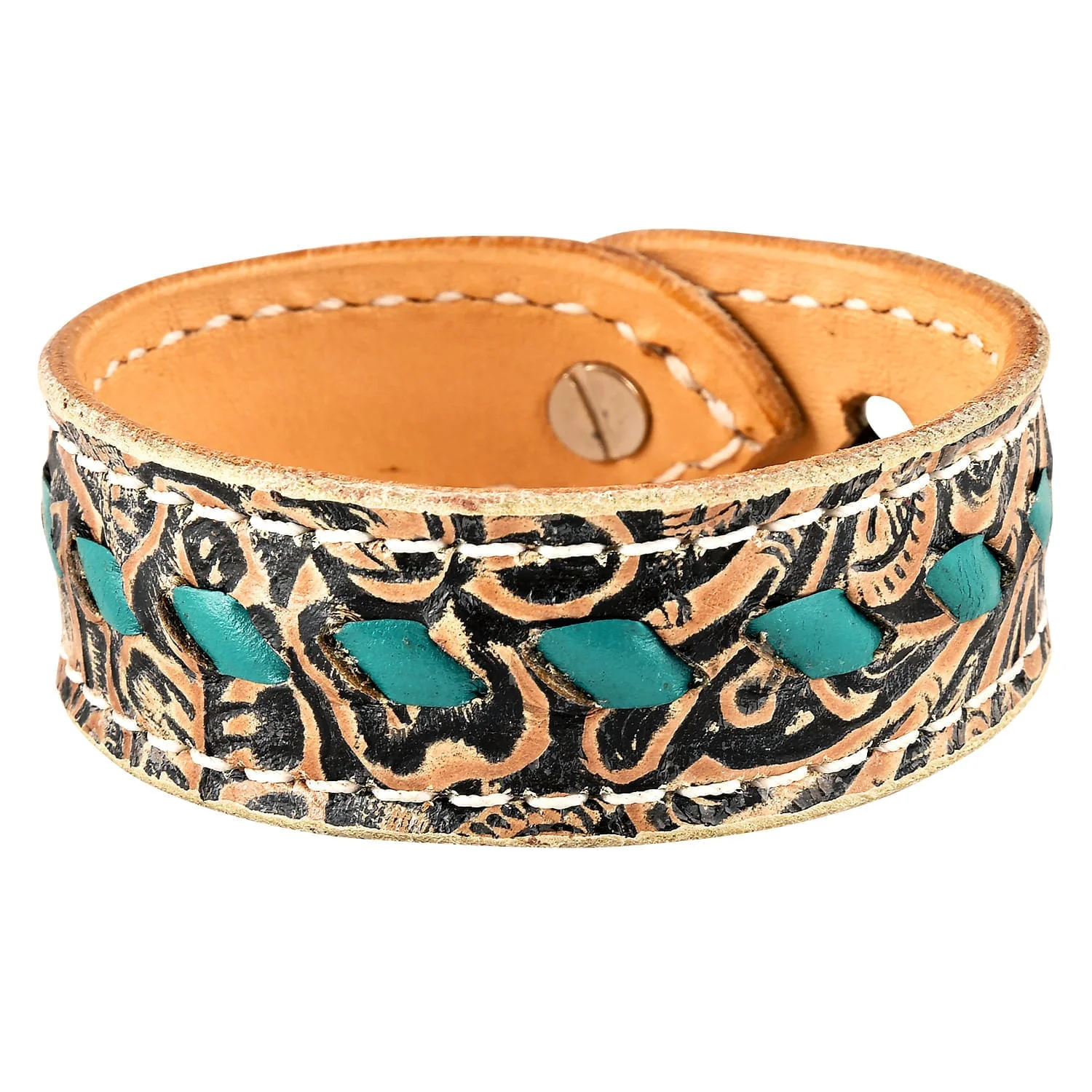 Buckstitch Bracelet, Two-Tone Floral & Turquoise - Healthber