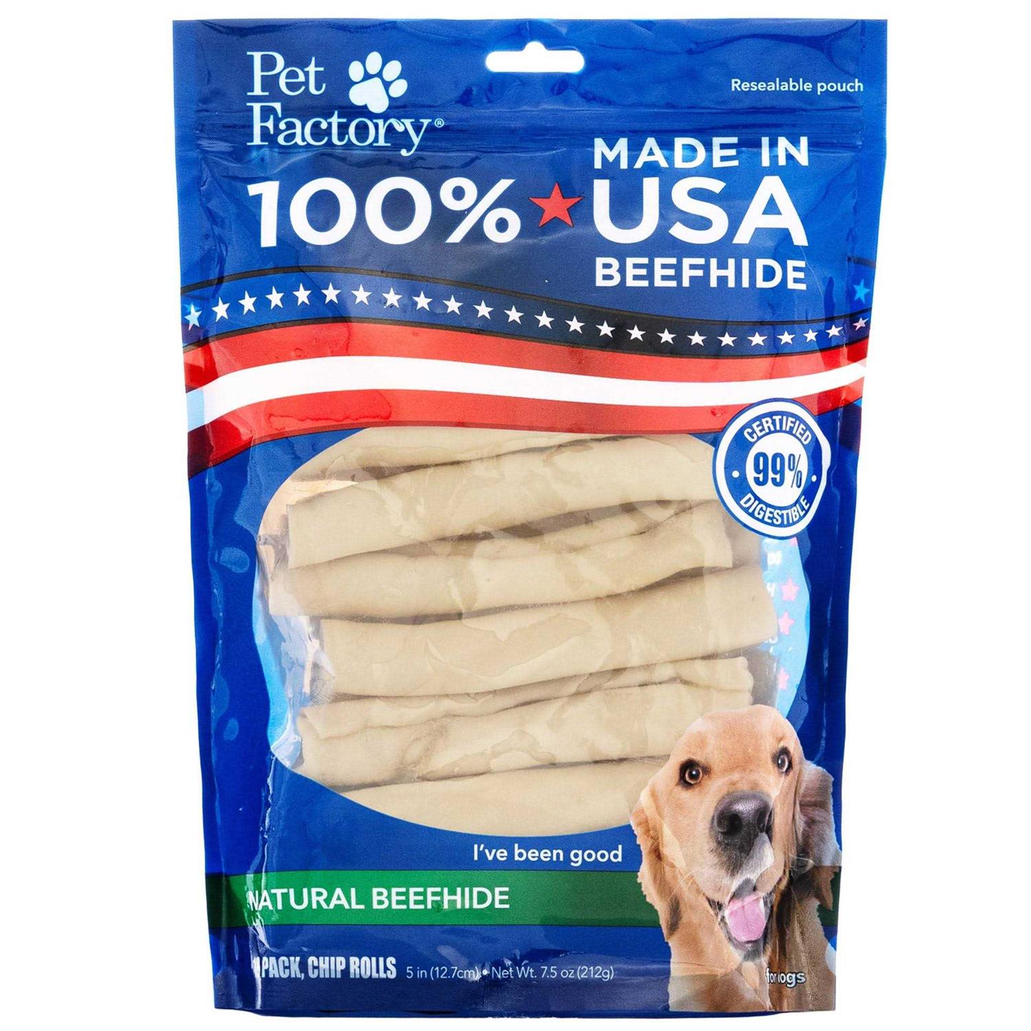 Pet Factory Made in USA Beefhide Chip Rolls Natural Flavor - Healthber