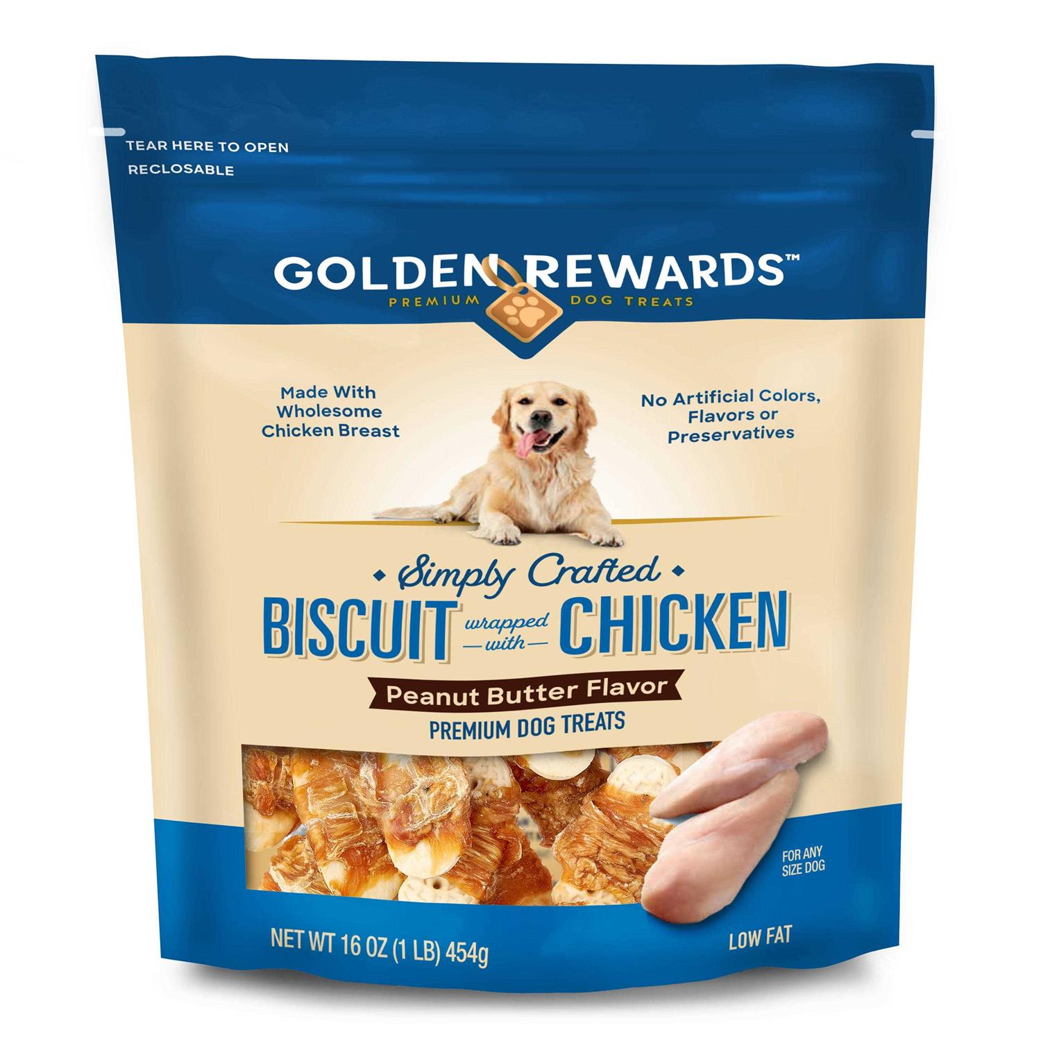 Golden Rewards Peanut Butter Flavor Biscuit Wrapped with Chicken Premium Dog Treats - Healthber