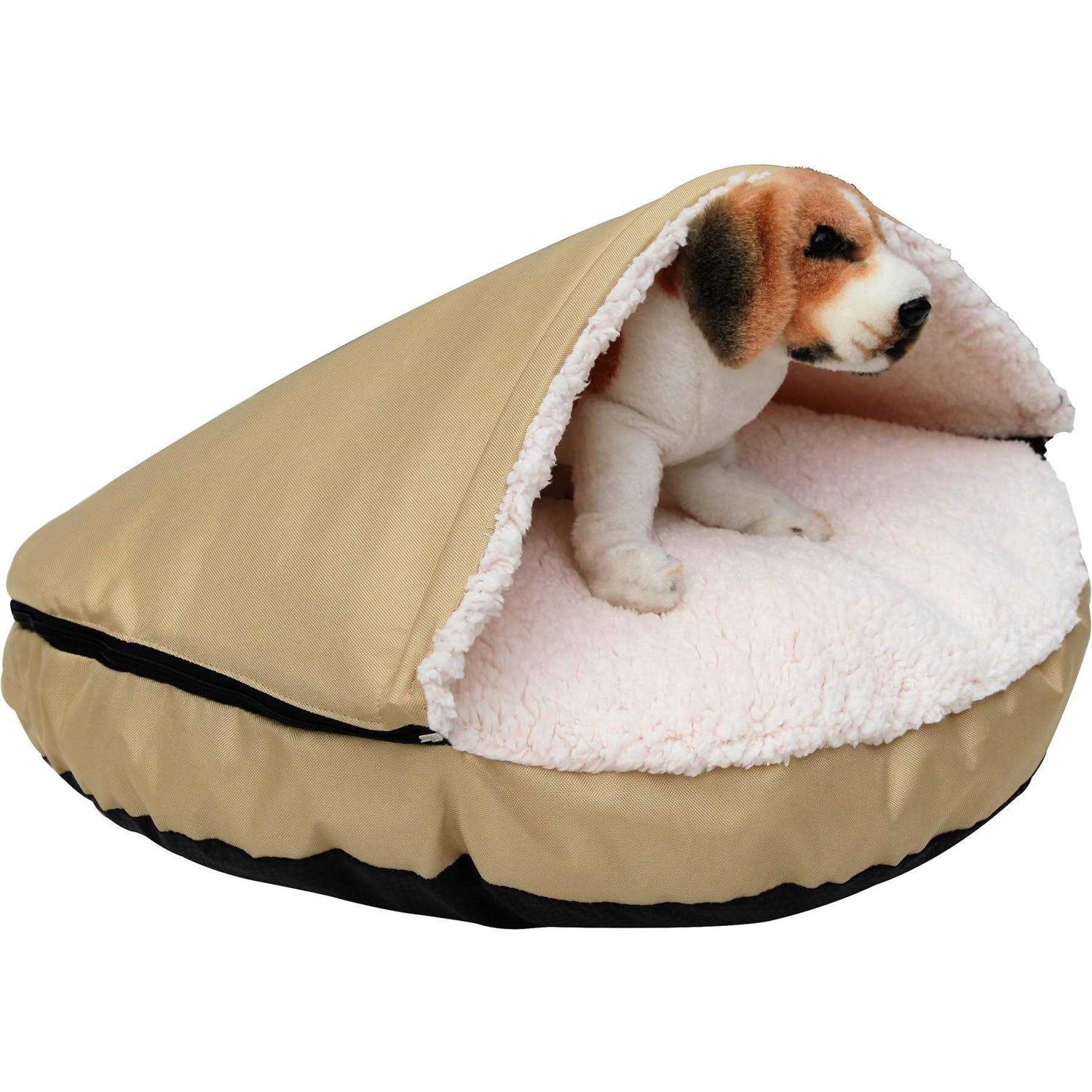 Long Rich Durable Oxford to Sherpa Pet Cave and Round Pet Bed, 25, with Removable Top and Insert - Healthber