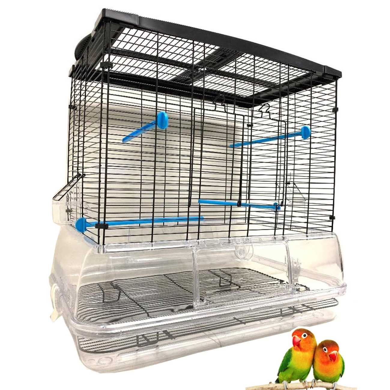 Mcage Large Flight Bird Cage for Cockatiel Canary Finch Budgies Aviary Parakeet with Easy Clean No Mess Detachable Clear Transparent Base - Healthber