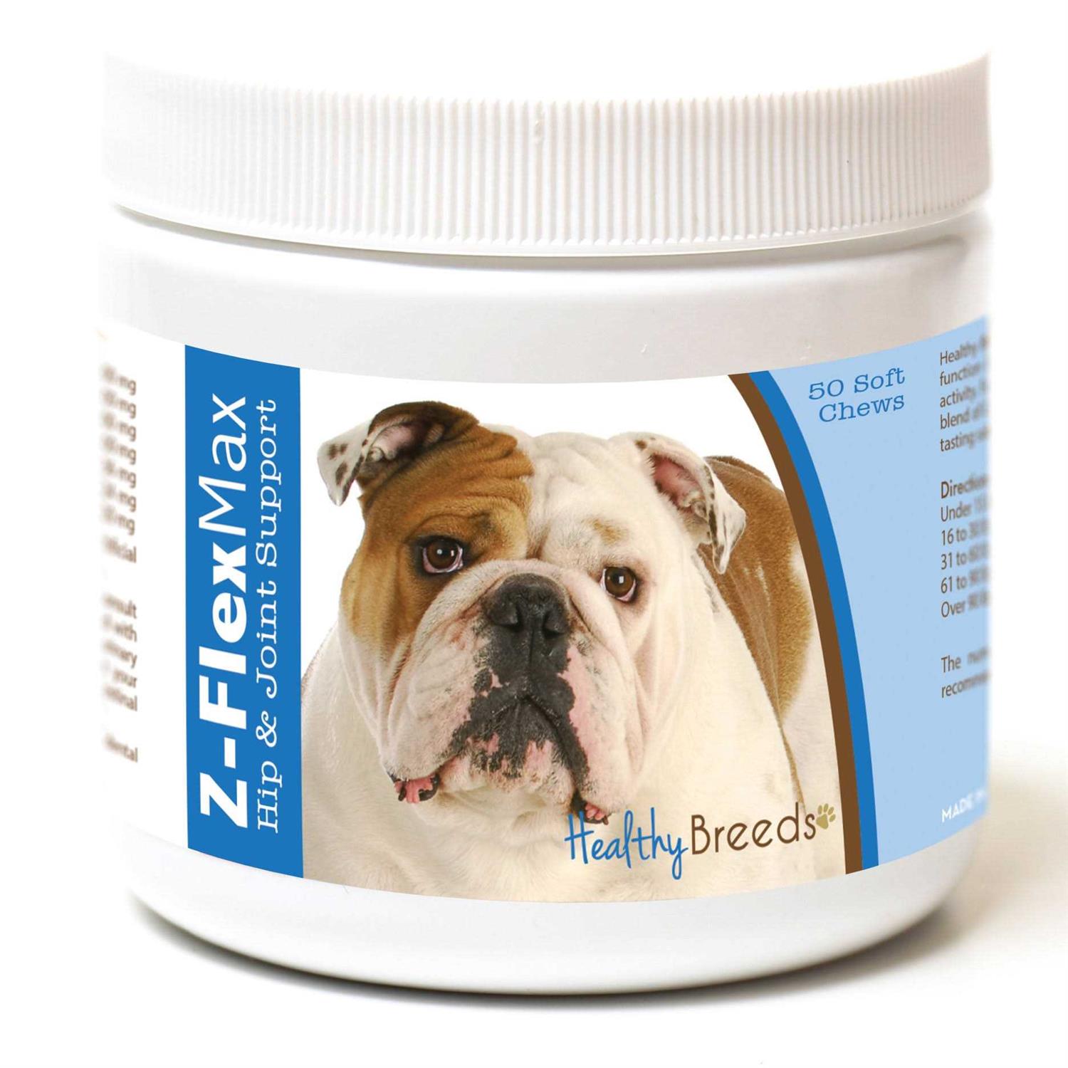 Healthy Breeds Bulldog Z-Flex Max Hip and Joint Soft Chews 50 Count - Healthber