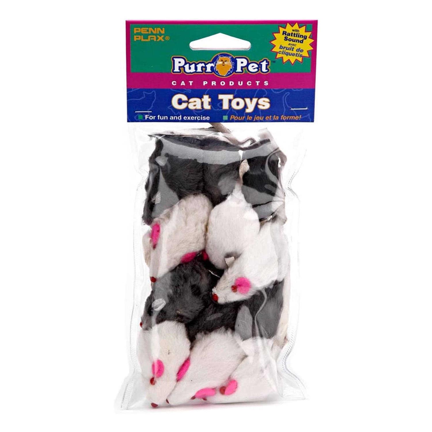 Penn Plax Play Fur Mice Cat Toys Mixed Bag of 12 Play Mice with Rattling Sounds - Healthber
