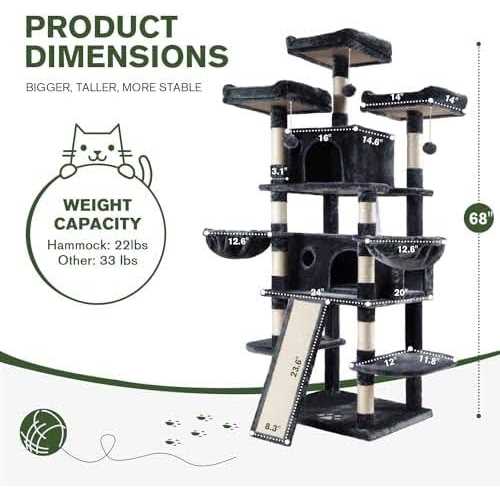 IMUsee 68 Inches Multi-Level Cat Tree for Large Cats/Big Cat Tower with Cat Condo/Cozy Plush Perches/Sisal Scratching - Healthber