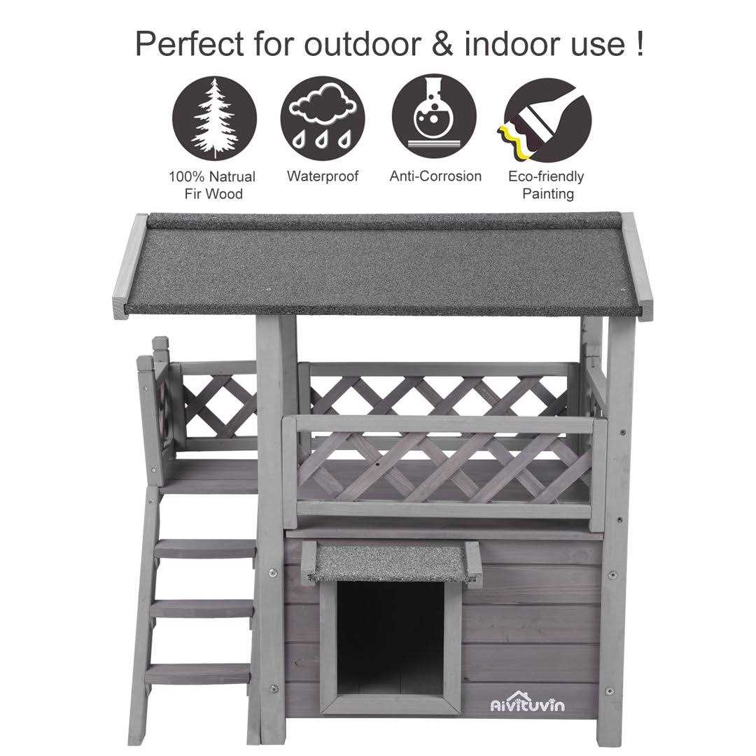 Aivituvin Outdoor & Indoor Cat House AIR09-B - Healthber