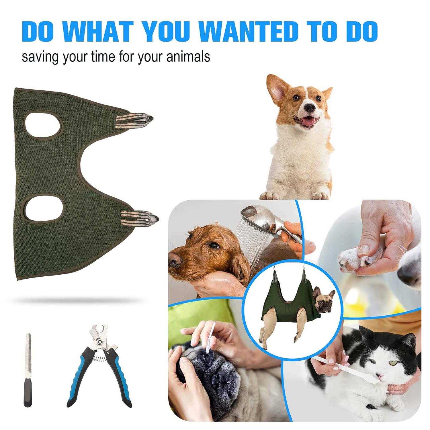 Kkiimatt 10 in 1 Pet Grooming Hammock Harness with Nail Clippers/Trimmer - Healthber
