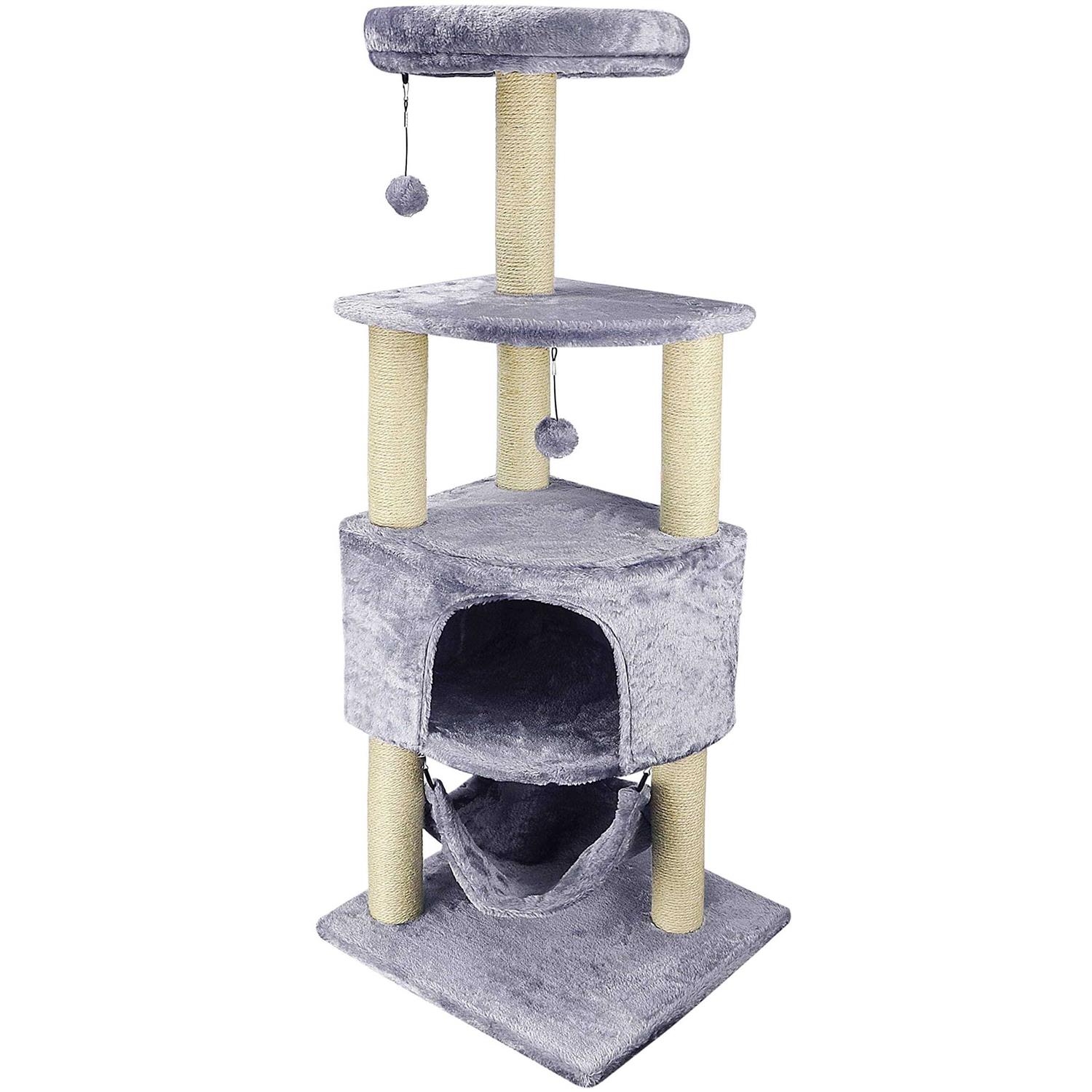 HUITREE Cat Tree with Scratching Post and Hanging Bedgrey - Healthber