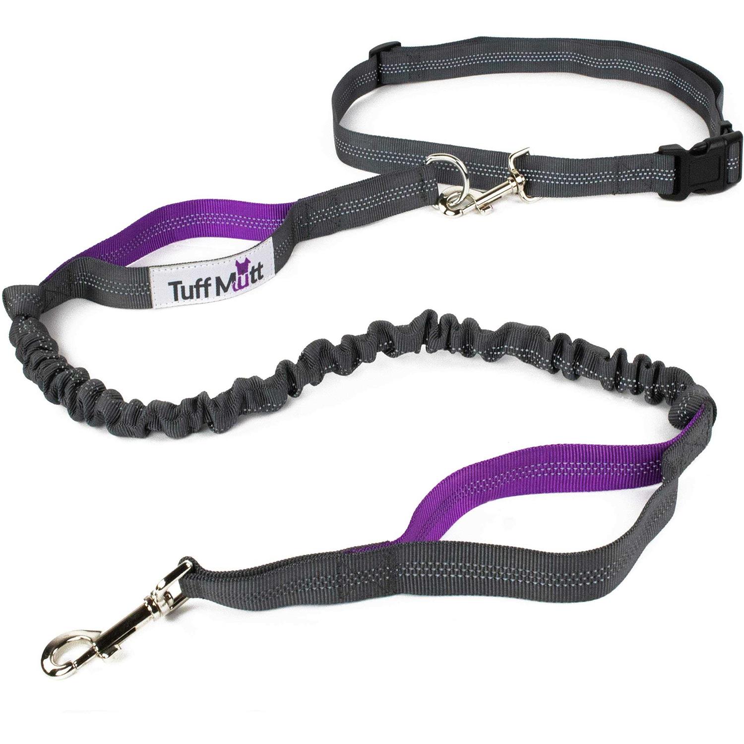 Tuff Mutt Hands Free Dog Leash for Running Walking Hiking Durable Dual-Handle Bungee Leash - Healthber