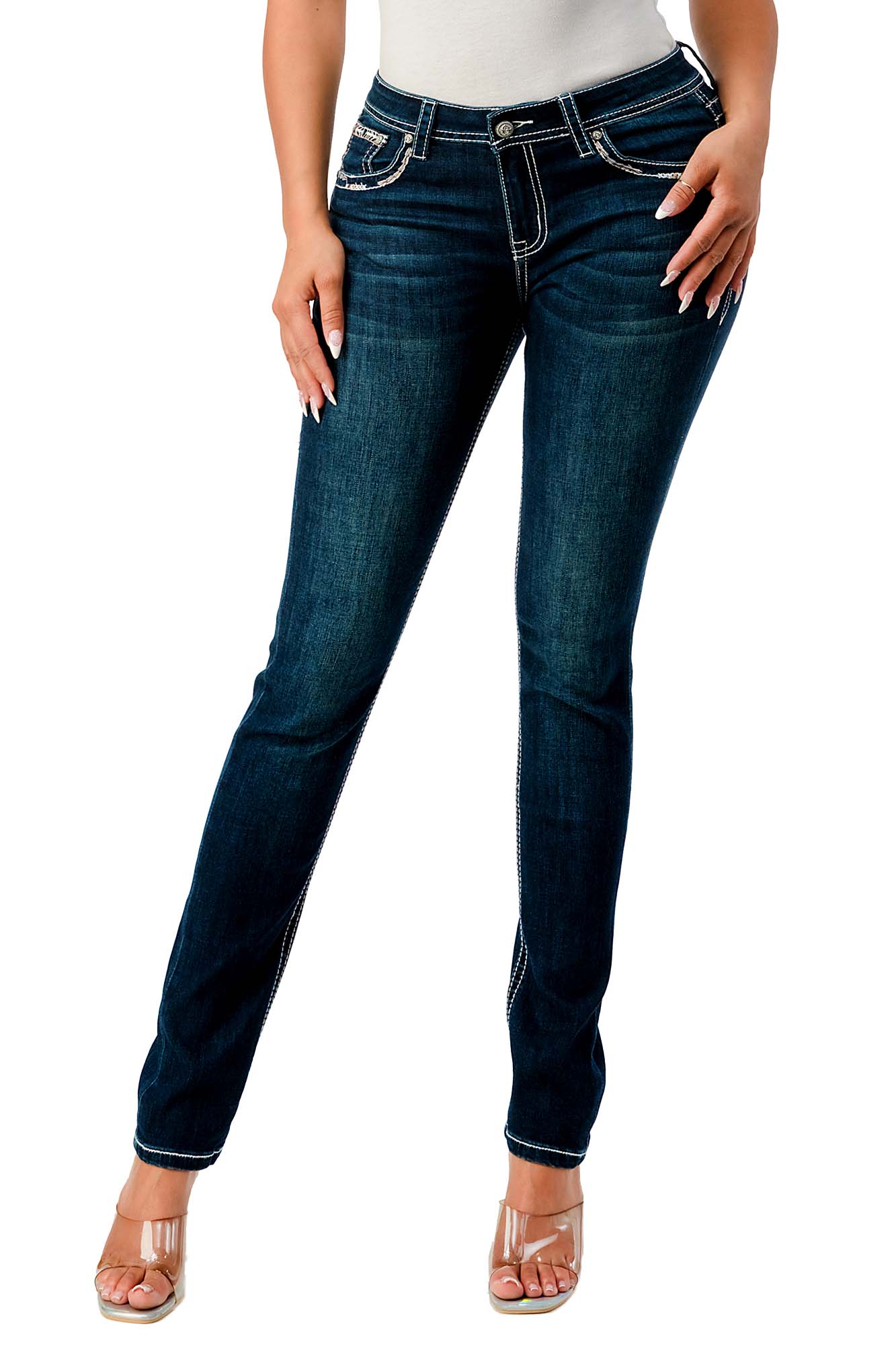 Grace in LA Steer Head Embellished Mid Rise Skinny Jeans - Healthber