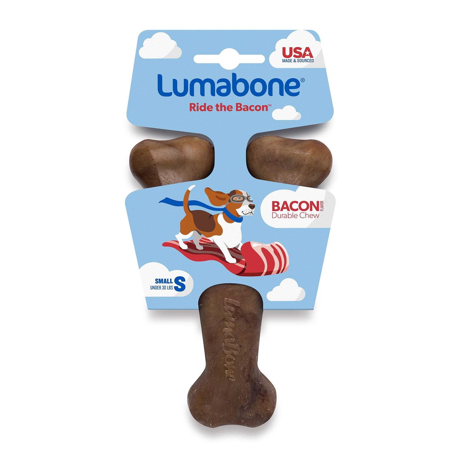 Lumabone Real Bacon Durable Wishbone Dog Chew Toy - Healthber