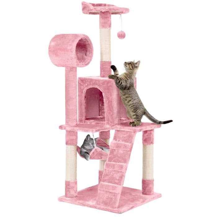 Topeakmart Plush Cat Tree Condo with Hammock Tunnel - Healthber