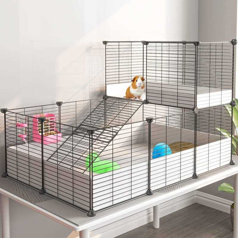 Eiiel Guinea Pig Cage,Indoor Habitat Cage with Waterproof Plastic Bottom,Playpen for Small Pet Bunny - Healthber