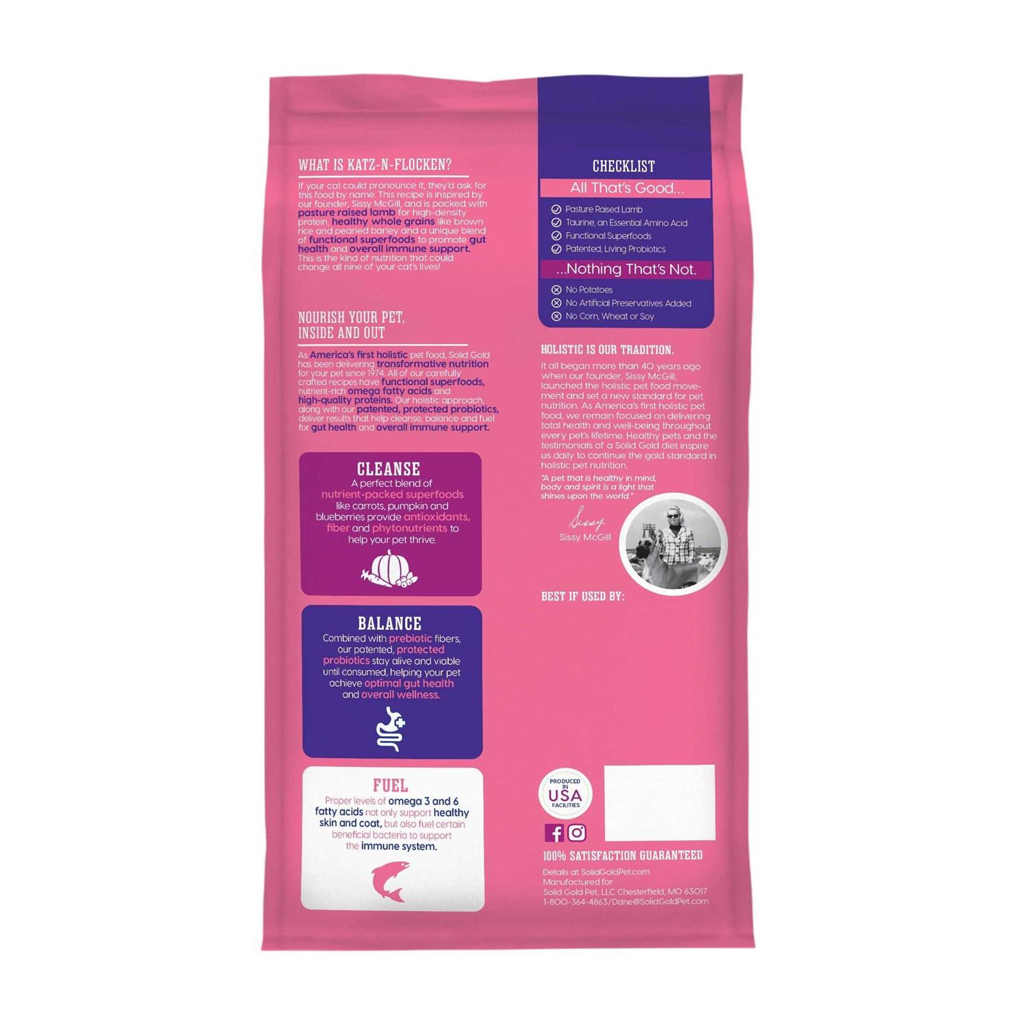 Solid Gold Katz-N-Flocken Lamb & Brown Rice Dry Cat Food - Healthber