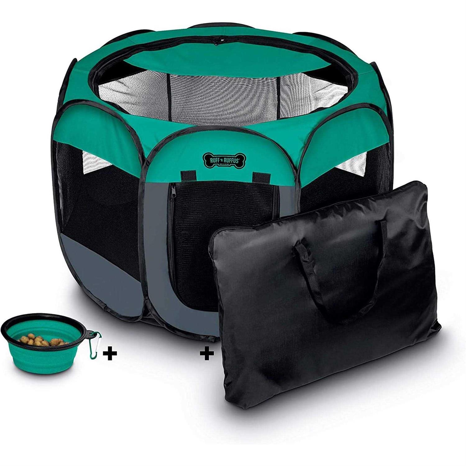 Ruff ‘n Ruffus Porle Foldable Pet Playpen + Free Carrying Case + Free Travel Bowl - Healthber