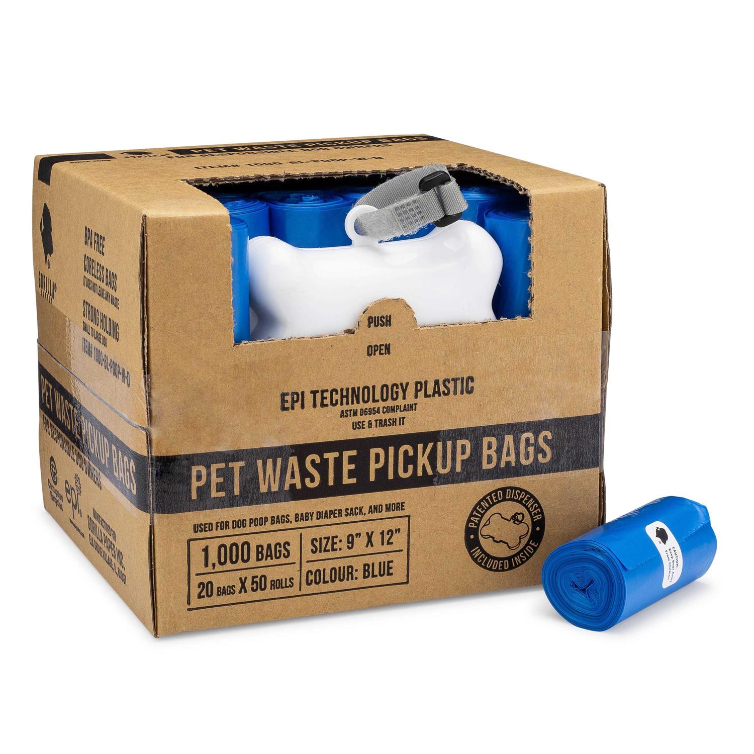 Gorilla Supply Dog Poop Waste Bags with Dispenser and Leash Tie - Healthber