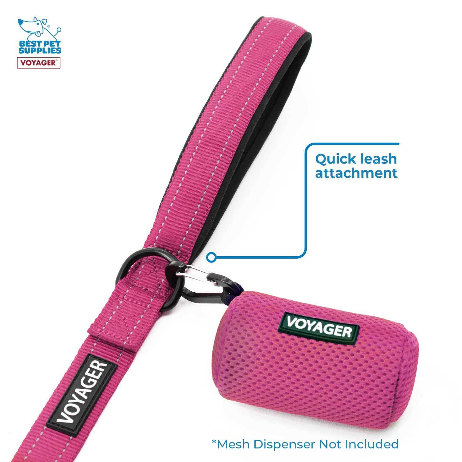 Voyager Reflective Dog Leash with Neoprene Handle, 5ft Long, Supports Small, Medium, and Large Breed Puppies, Cute and Heavy Duty for Walking - Healthber
