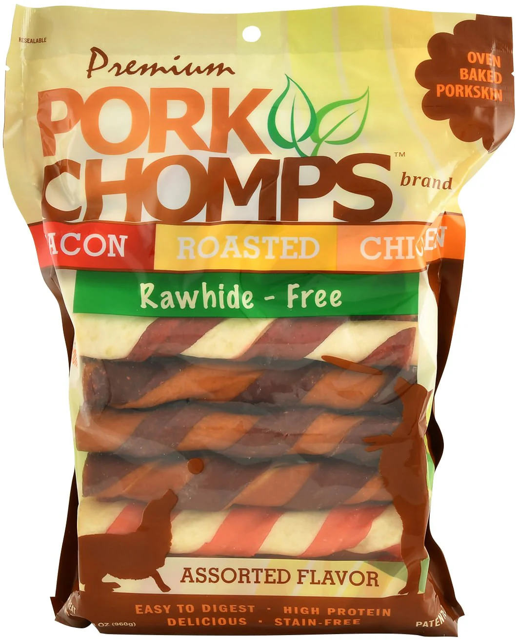 Large Pork Chomps Twists, Variety Pack, 24 ct - Healthber