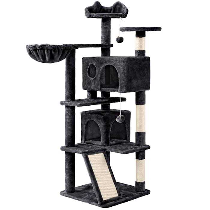 Topeakmart Black Plush Cat Tree with 2 Condos for Kittens - Healthber