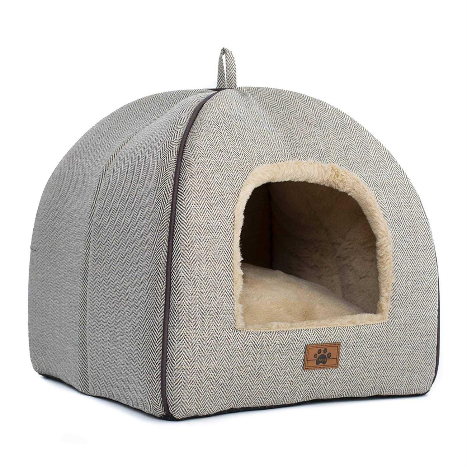 windracing Cat Bed for Indoor Cats Cat House Tent with Removable Washable Cushioned Pillow, Soft and Self Warming Kitten be - Healthber