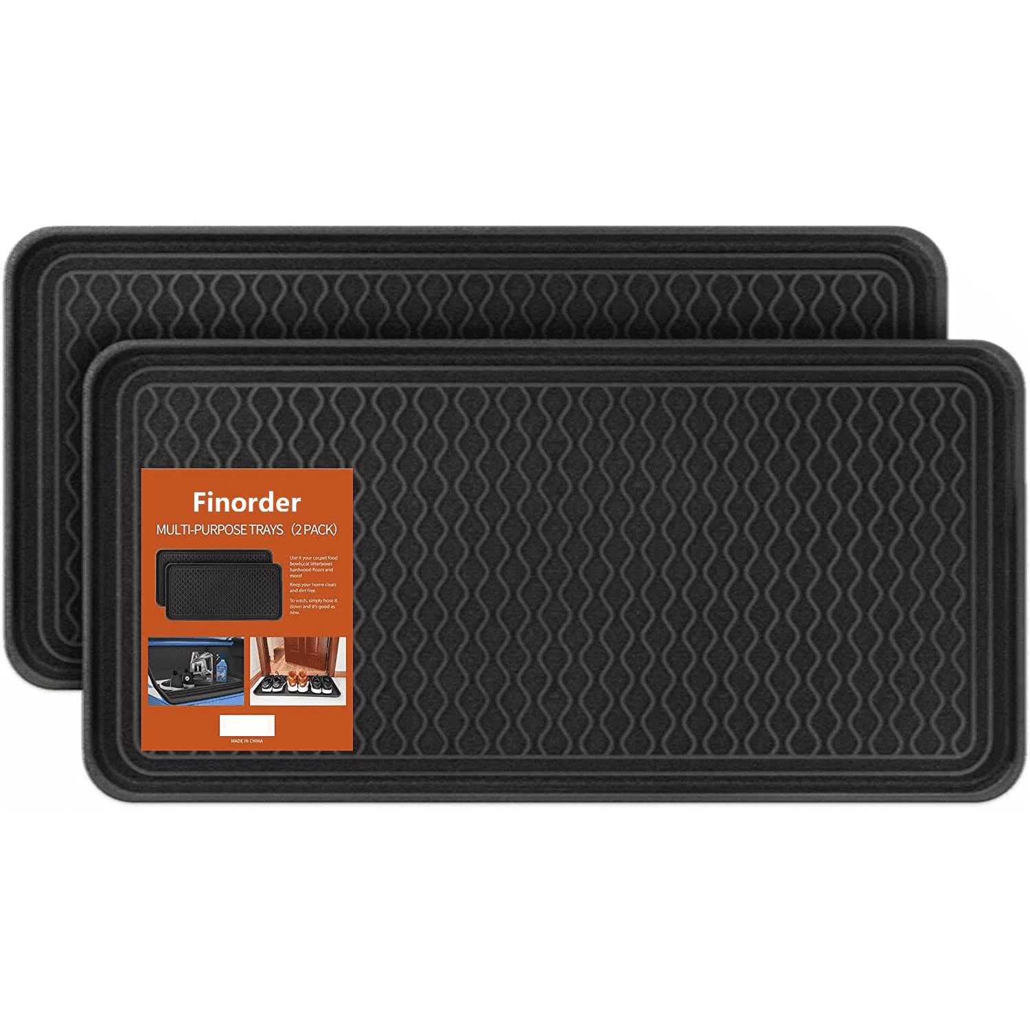 Finorder Multi-Purpose Boot Trays, Set of 2 Black All Weather Heavy Duty Shoe Trays, Pet Feeding Mat, Use for Indoor and Outdoor - Healthber