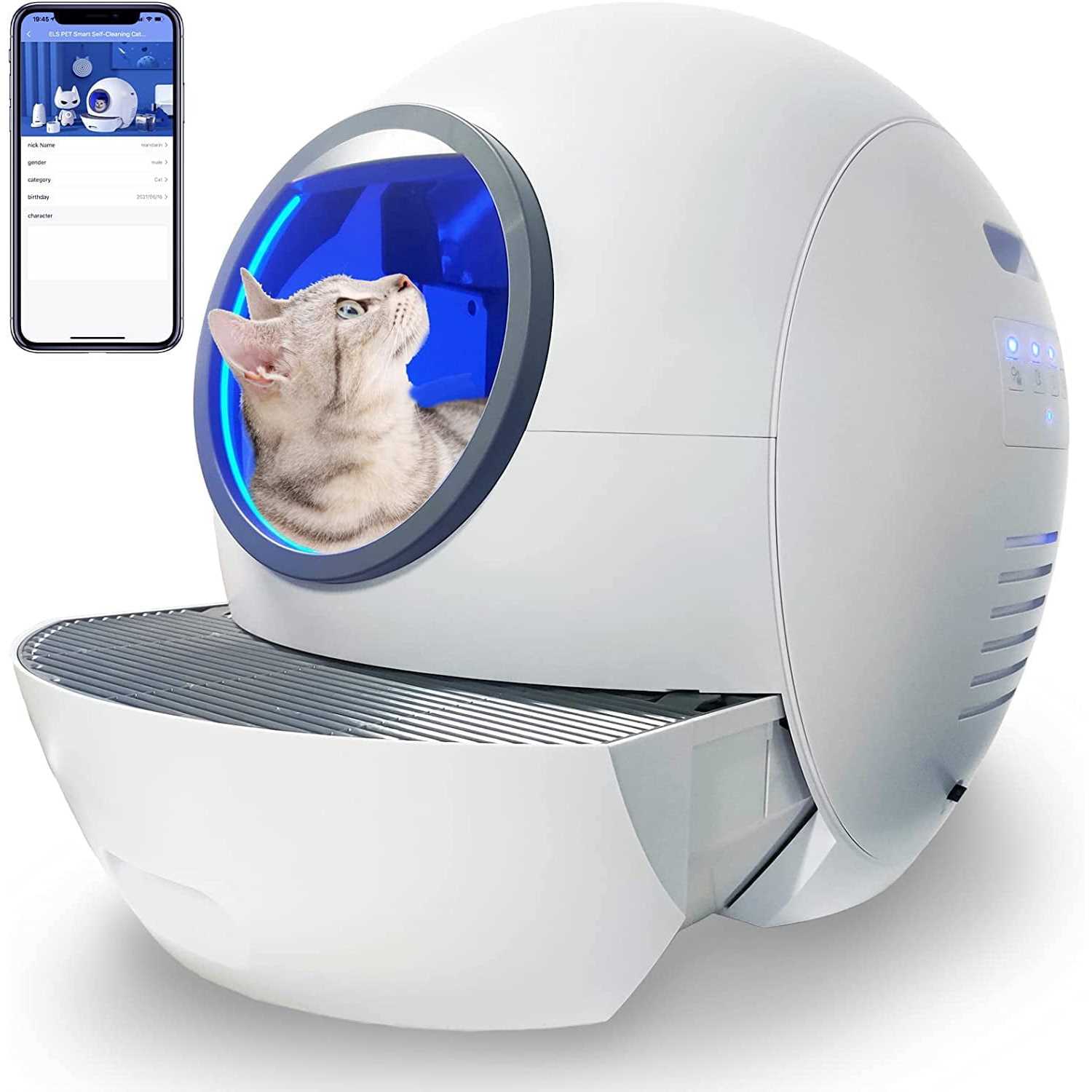Els PET Self Cleaning Cat Litter Box Automatic Double Odor Removal Cat Robot Litter Box Gift, Size: 27.5L x 23.6W x 19.7H, White - Healthber