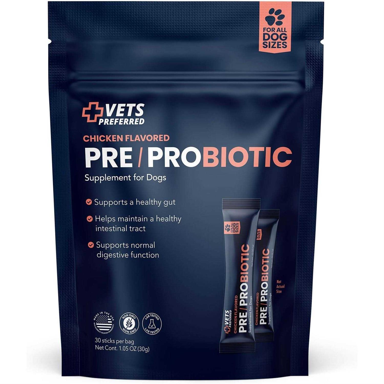Vets Preferred Chicken Flavored Pre-Probiotic Powder Supplement for Dogs 30 Sticks - Healthber