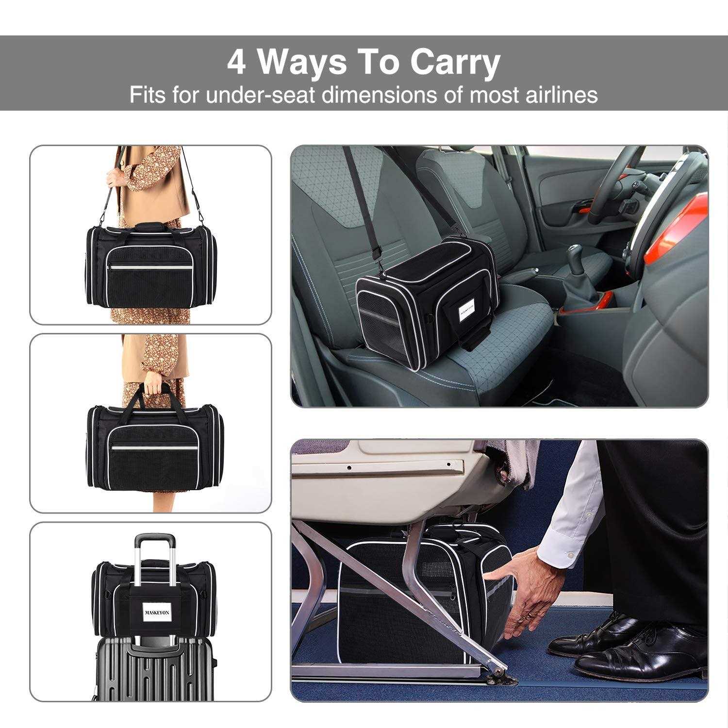 MASKEYON TSA Airline Approved Soft Sided Pet Carrier 4 Expandable Large Travel Carrier Collapsible with 3 Removable Washable - Healthber