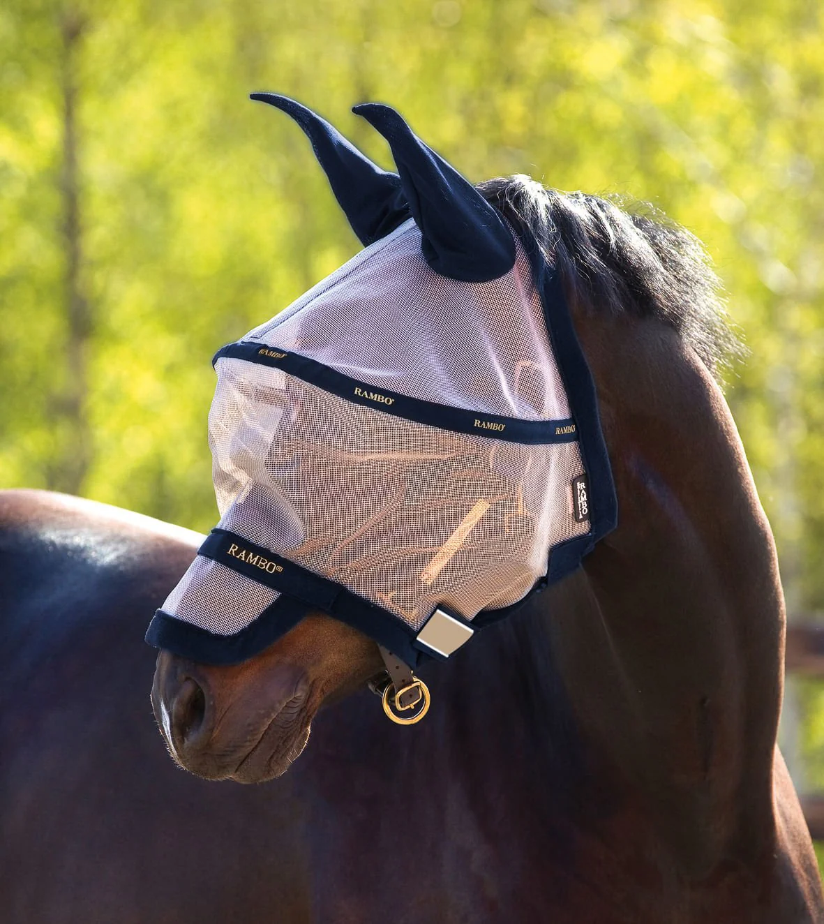 Rambo Plus Fly Mask, Oatmeal/Navy - Healthber