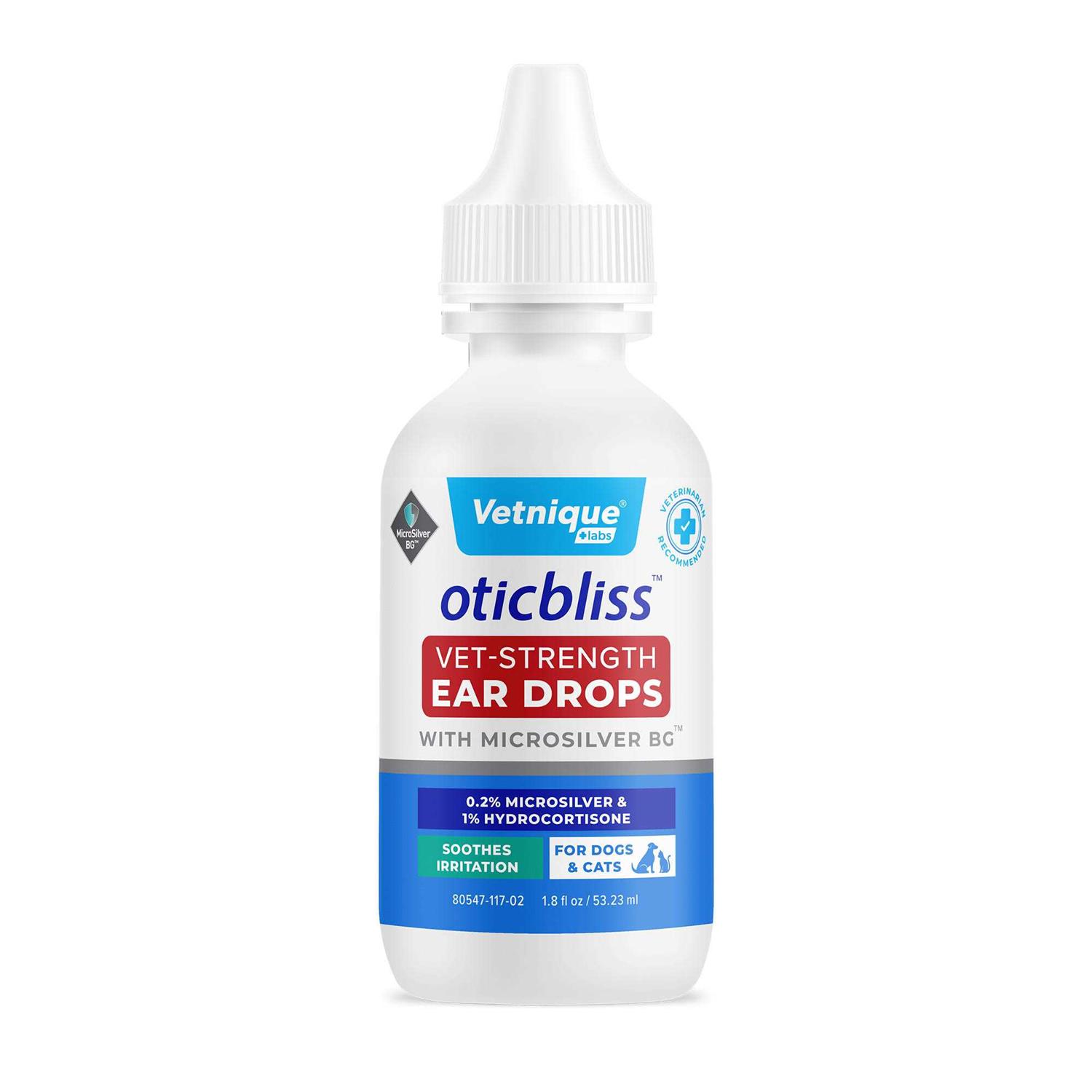 Vetnique Labs Oticbliss Vet-Strength Ear Drops for Dogs & Cats with MicroSilver BG & 1% Hydrocortisone Soothing Relief for Irritated Ears Dog Ear - Healthber
